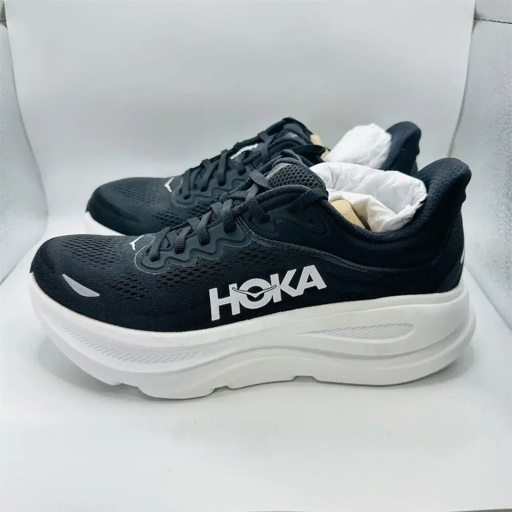 HOKA Bondi 9 Women's Running Shoes Black/White Max Cushion Size 9 Sneakers